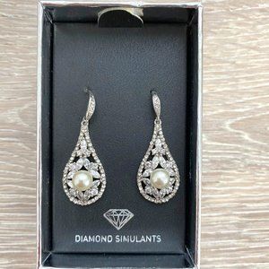 LOVISA Diamond and Pearl Teardrop Earrings New in Box